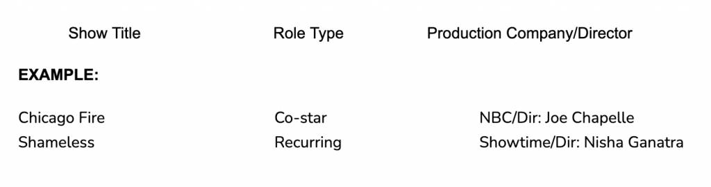 Tv credits acting resume example